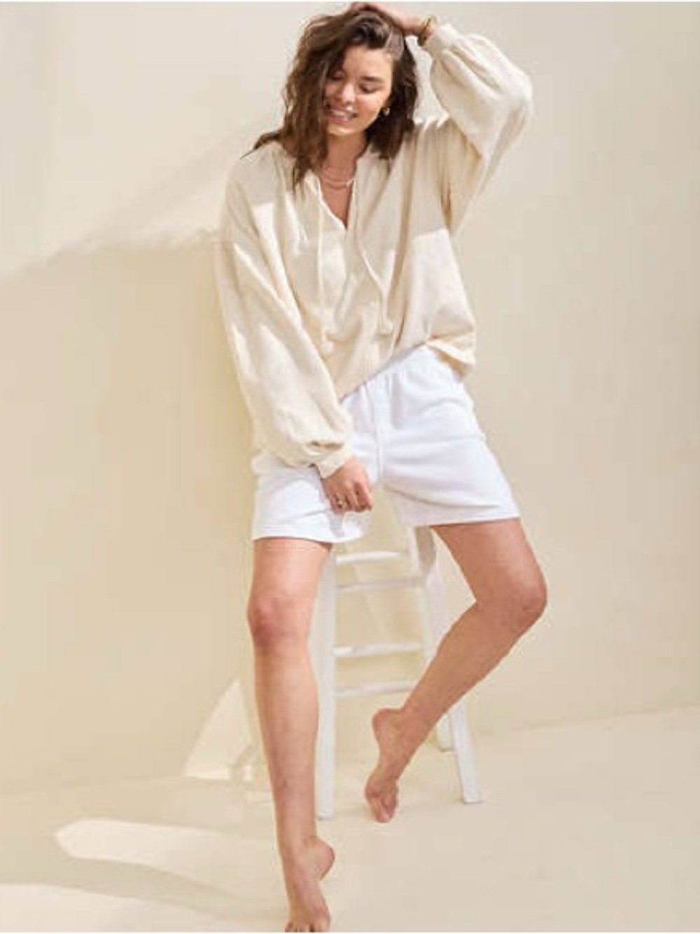 aerie Oversized Cream Pullover Hoodie